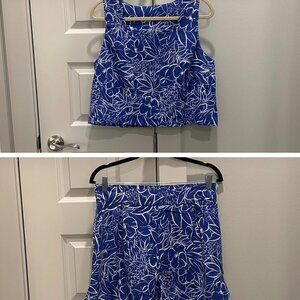 Blue and White Floral Matching Short Set